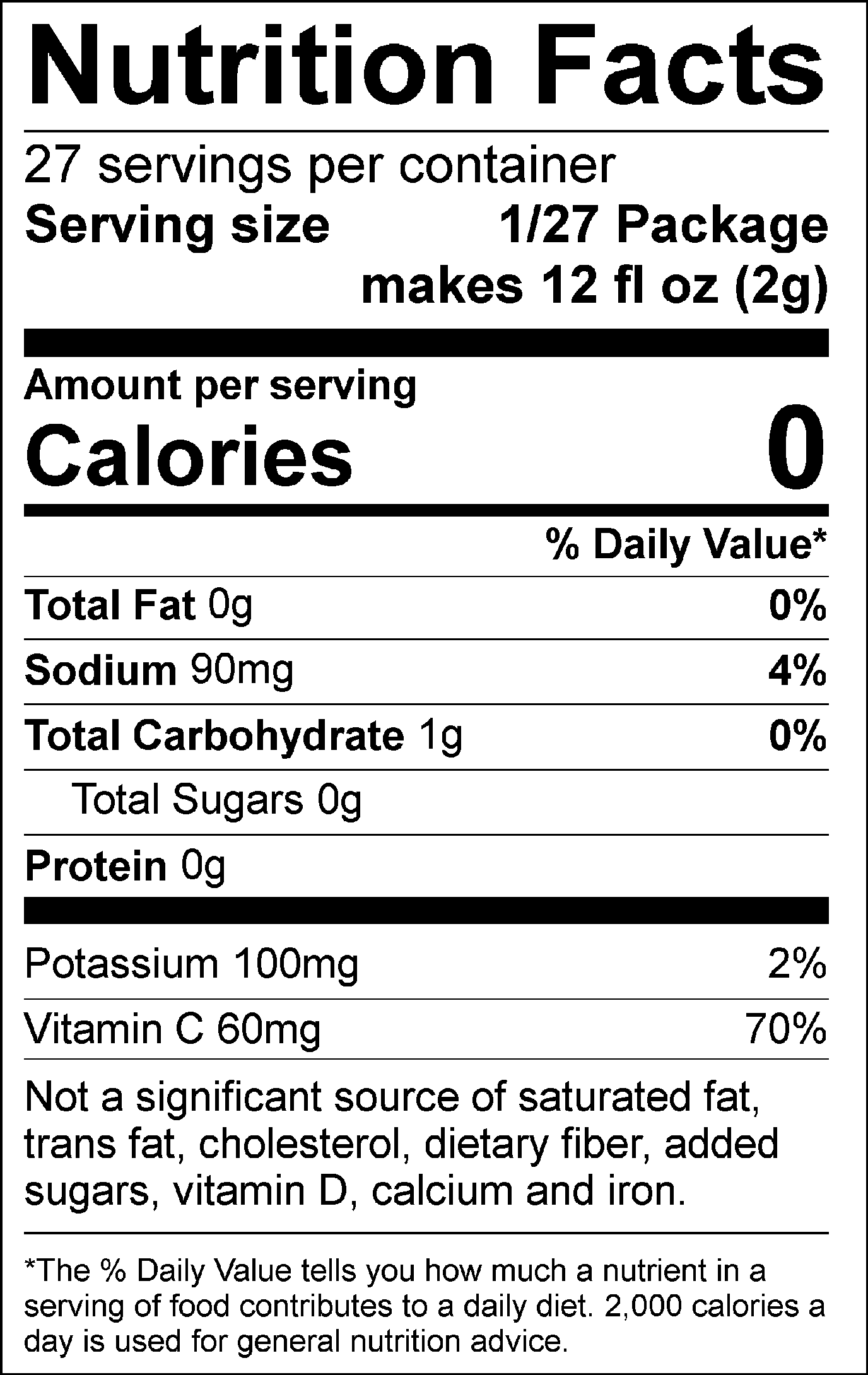All Sport Zero – Drink Mix – Orange – 2.5 gal Nutrition facts