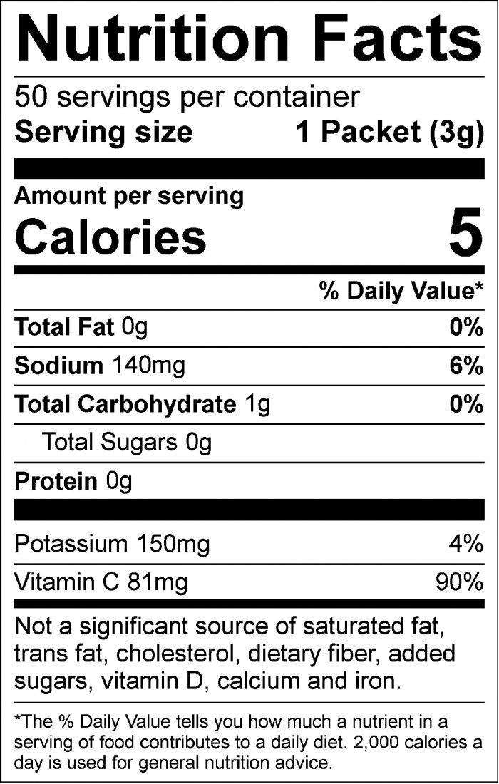 All Sport Zero – Drink Mix – Pineapple Coconut – 50ct Nutrition facts